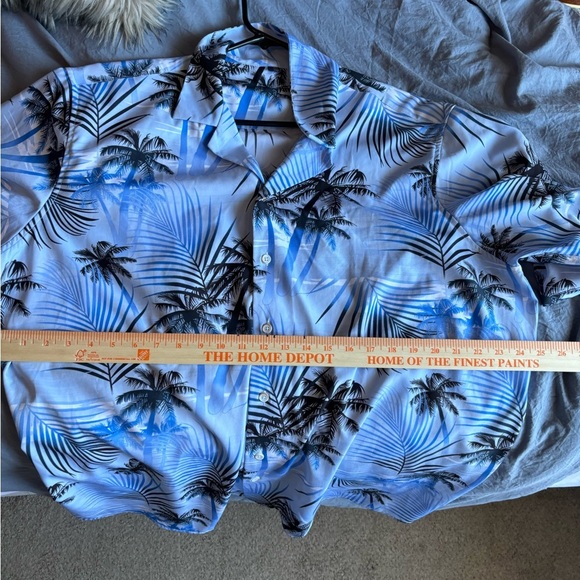 Vintage Italian Full Print Men’s Graphic Dress Shirt Button Up 2XL Beach Blue - Picture 11 of 15